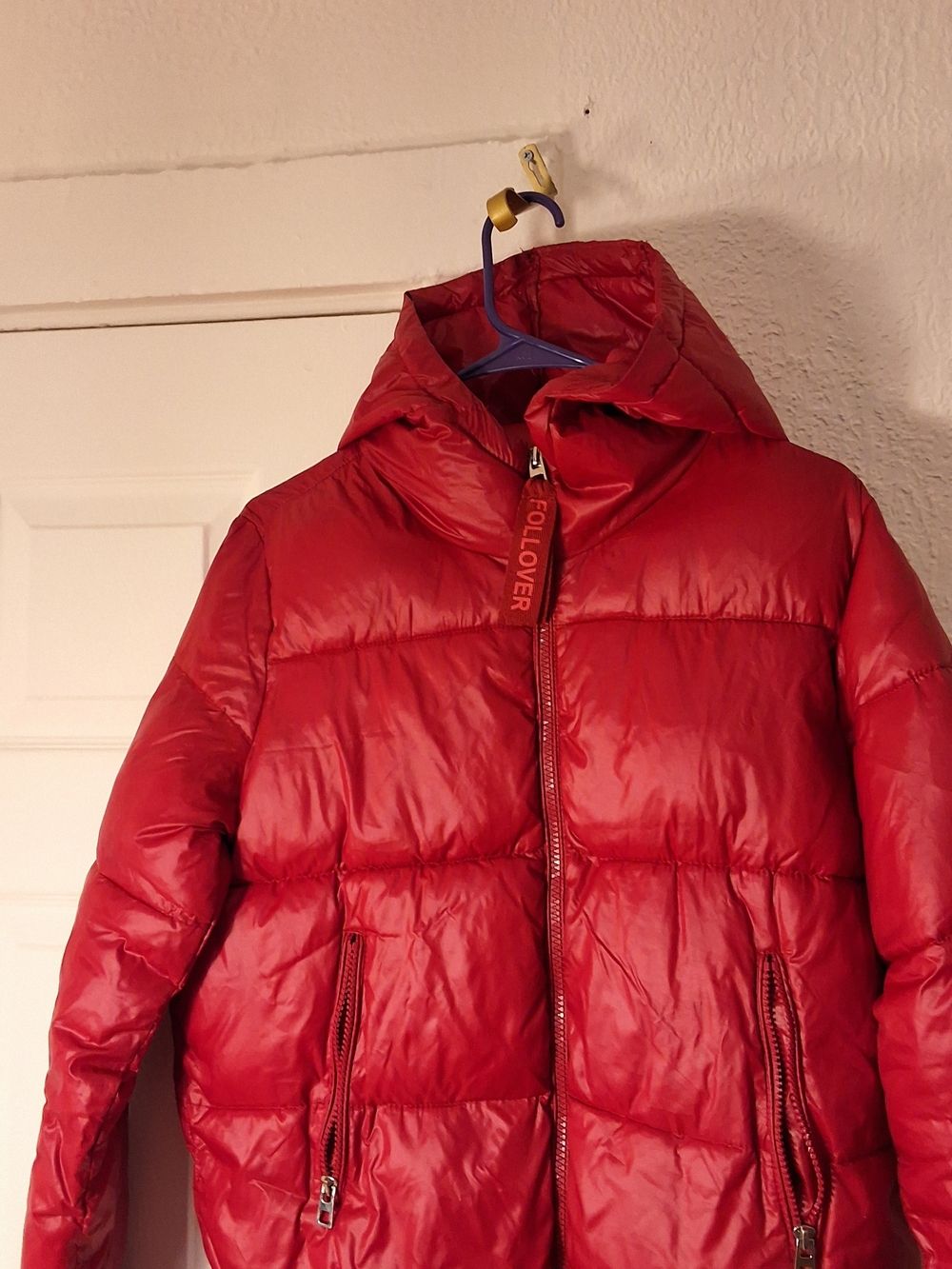 Red Hooded Puffer Jacket - Women